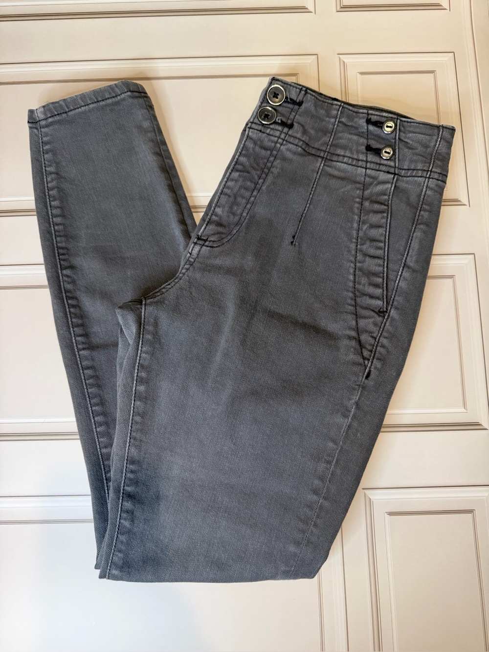 Pilcro High-Rise Charcoal Gray Slim Jeans with Double-Waist Buttons
